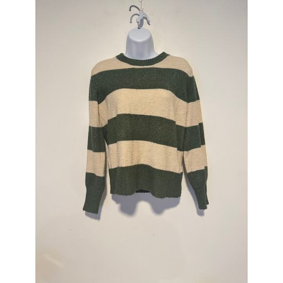 Ichi Sweaters - ICHI Striped Sweater Women’s Size Small Green Beige Long Sleeve Knit Pullover